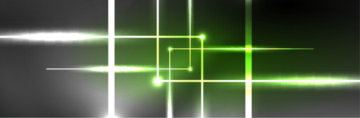 Shiny neon lights, dark abstract background with blurred magic neon light curved lines