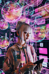 Fototapeta premium Futuristic Cosmic Fashion Portrait of an Young Beautiful Women 