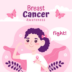 Breast Cancer Awareness Month Social Media Illustration Flat Cartoon Hand Drawn Templates Background