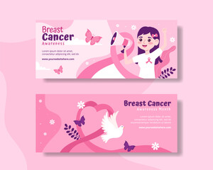 Breast Cancer Awareness Month Horizontal Banner Flat Cartoon Hand Drawn Templates Background Illustration