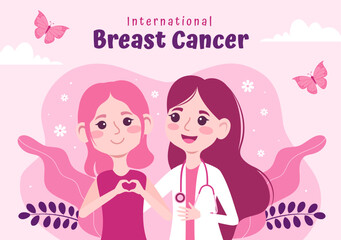 Breast Cancer Awareness Month Social Media Background Flat Cartoon Hand Drawn Templates Illustration