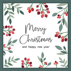 Illustration vector of Christmas greetings card with leaves and berries simple design
