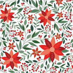 Illustration vector of seamless pattern with poinsettia and leaf