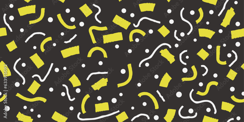 Fototapete yellow shapeless scribbles, and white dots. a black background and a seamless abstract and original 