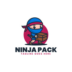 Vector Logo Illustration Ninja Pack Mascot Cartoon Style.