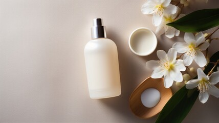 Fototapeta na wymiar skin care product bottle, shampoo, lotion, with neural background