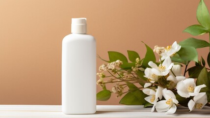Fototapeta na wymiar skin care product bottle, shampoo, lotion, with neural background