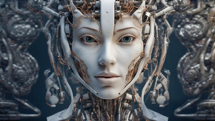 Portrait of female robot face, android face, Artificial intelligence concept, Generative AI
