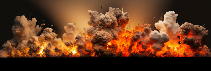 Explosion with red flames and rising smoke. captured in frames with a 10:3 ratio, offering an ideal choice for website banner header image backgrounds. 