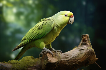 Image of alexandrine parakeet bird in the fertile forest. Bird. Nature. Illustration, Generative AI.