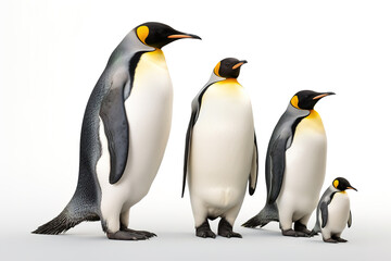 Image of family group of Emperor Penguins on white background. Wildlife Animals. Illustration, Generative AI.