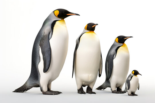 Image of family group of Emperor Penguins on white background. Wildlife Animals. Illustration, Generative AI. © yod67