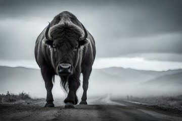 Fototapeta premium A wild Bison in snow generated by AI tool