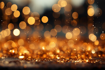 Out of focus background, bokeh, gold color, sparking blight. AI generative
