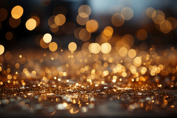 Out of focus background, bokeh, gold color, sparking blight. AI generative