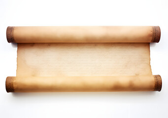 Ancient Manuscript: Rolled Parchment Scroll In White Background