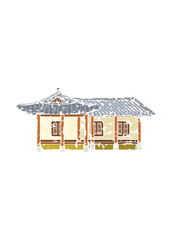 Editable Brush Strokes Style Traditional Hanok Korean House Building Vector Illustration for Artwork Element of Oriental History and Culture Related Design