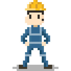 Pixel art construction worker character