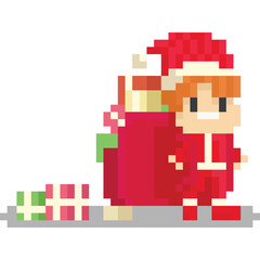 Pixel art kid santa with huge present Backpack