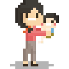 Obraz premium Pixel art mom with baby character