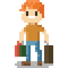 Obraz premium Pixel art man character with shopping bag