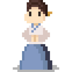 Pixel art korean boy with hanbok cloth character