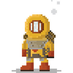 Fototapeta premium Pixel art mini deep sea diver character