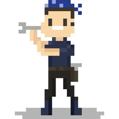 Pixel art mechanic show his muscle