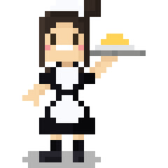 Pixel art cartoon maid character omlet - obrazy, fototapety, plakaty