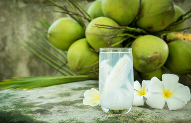 coconut juice with young coconut. Fresh coconut water, young coconut drink .
