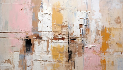 Naklejka premium abstract oil painting with light pastel colors, oil on canvas white, marine blue and amber orange, wallpaper, background, use of palette knives, realistic hyper-detail, expressive brush strokes