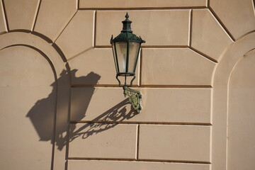 Old Vintage street lantern in Prague. Antique street lantern on wall in the old town of Prague, Czech Republic. © Natalia Hanin