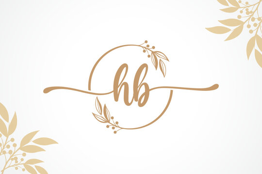 luxury gold signature initial hb logo design isolated leaf and flower