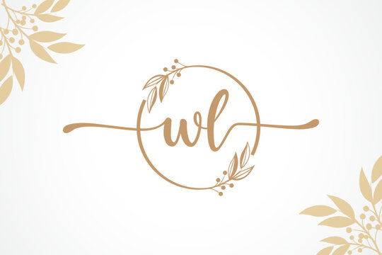 luxury gold signature initial wl logo design isolated leaf and flower