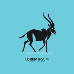 oryx logo icon vector silhouette and long horned Stand oryx on sky blue background.