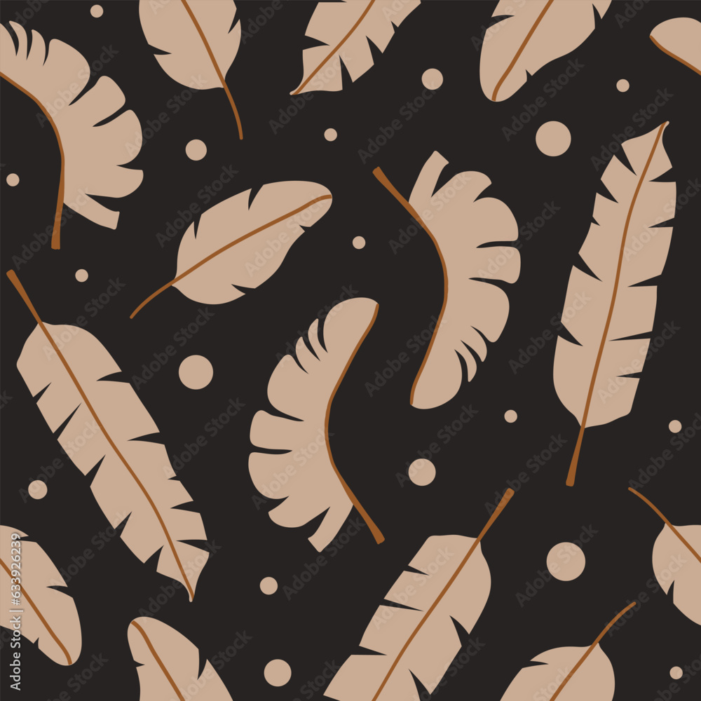 Poster Abstract seamless  pattern with feathers on a black background. Simple vector illustration