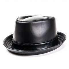 Fedora hat black leather isolated on white background
