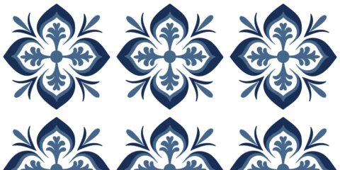 Gordijnen Seamless pattern white and blue Portuguese Azulejo tiles, for wallpaper, fill pattern, web page background, surface textures © Tetiana Kasatkina
