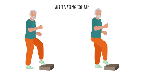 Senior man doing alternating toe tap exercise