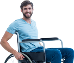 Digital png photo of caucasian man in wheelchair on transparent background
