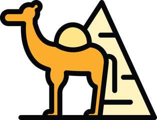 Pyramid camel icon outline vector. Cairo desert. Giza sand color flat