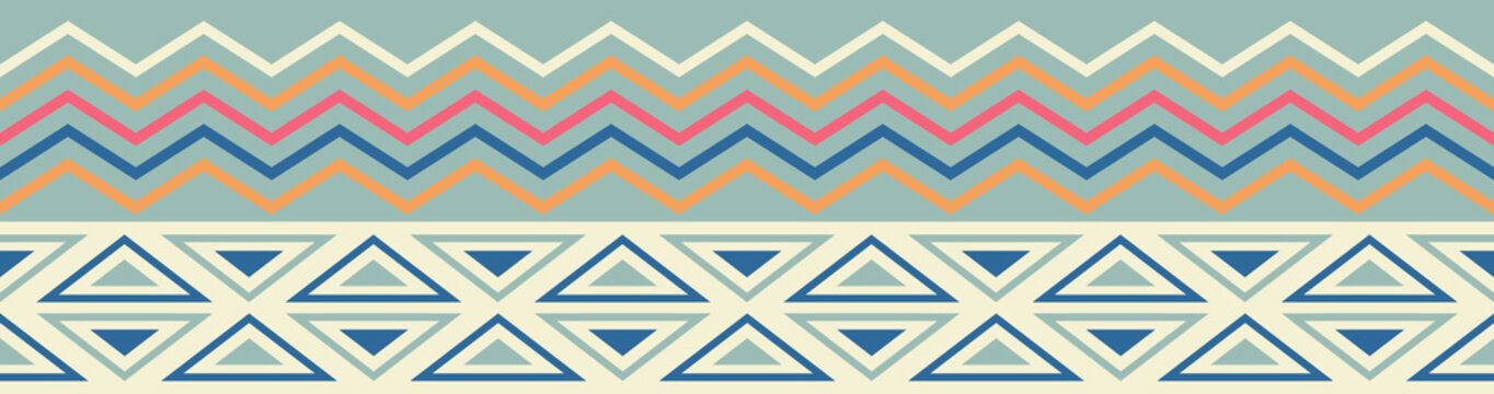 Native american ethnic and indigenous seamless horizontal ornament. Authenticity and aboriginal illustration. Design for indigenous carpet, boho and batik.
