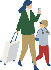 クリスマスに旅行を楽しむ母親とこども