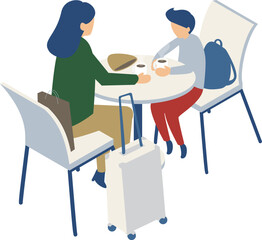 クリスマスに旅行を楽しむ母親とこども