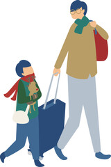 クリスマスに旅行を楽しむ親子