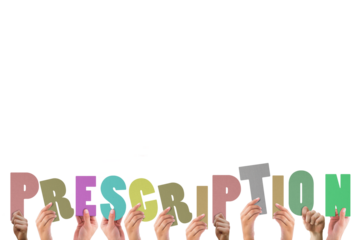 Digital png illustration of hands with prescription text on transparent background