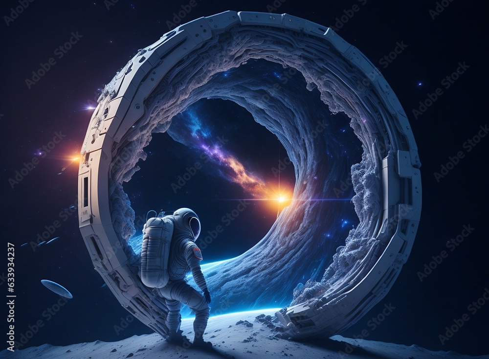 Wall mural an astronaut stands in front of a planet with planets in the background