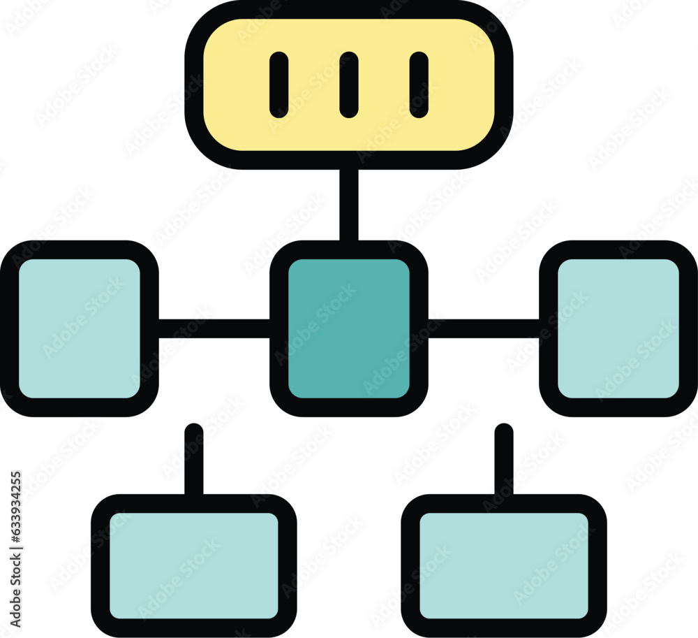Poster flow scheme icon outline vector. workflow process. gear system color flat