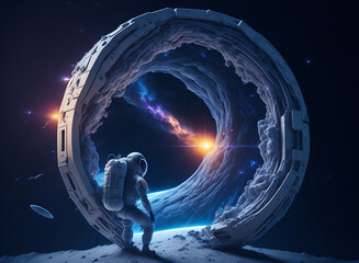 An astronaut stands in front of a planet with planets in the background © upali