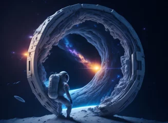 An astronaut stands in front of a planet with planets in the background © upali